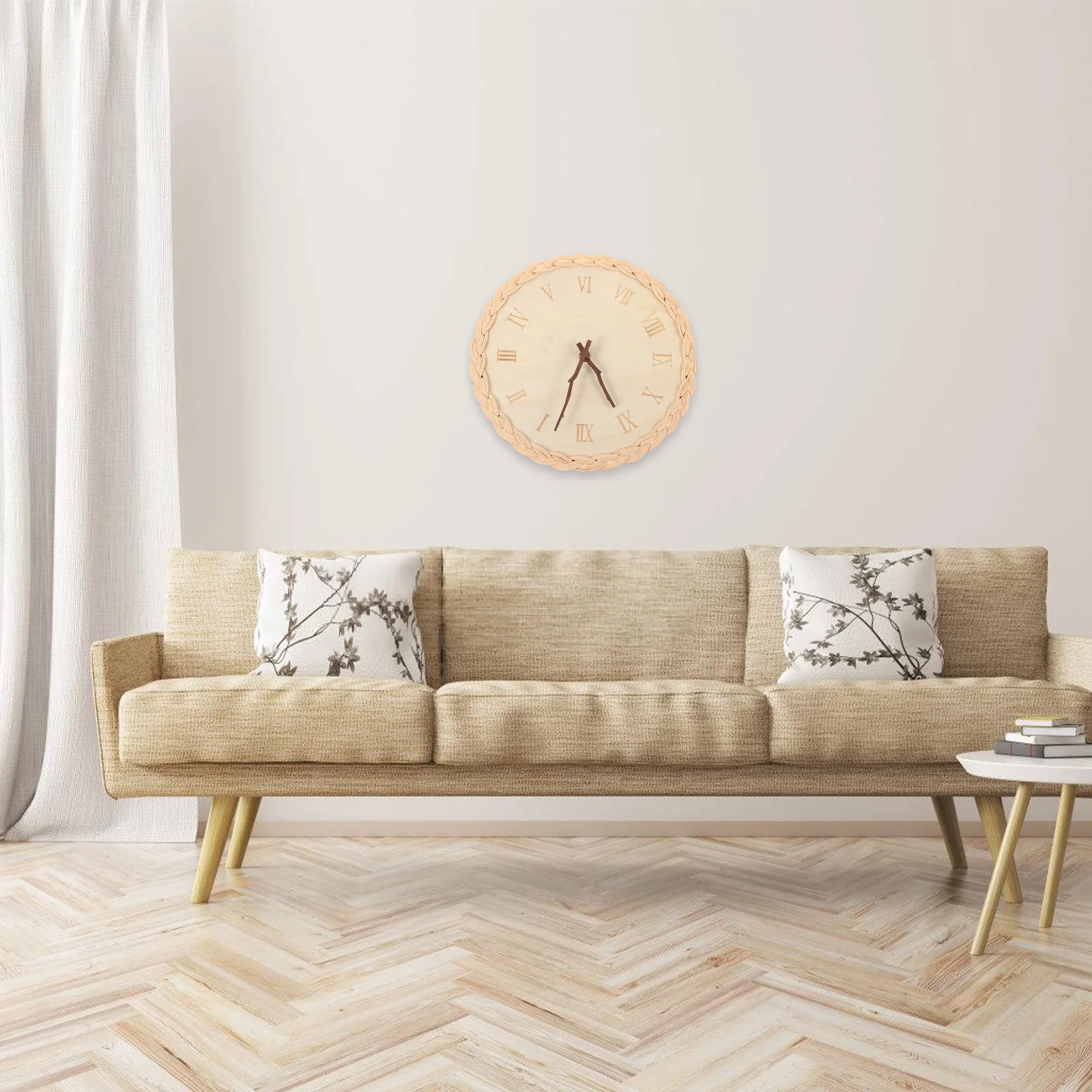 

Rustic Rattan Woven Wall Clock Basswood Silent Movement Minimalist Round Shaped Home Decor Living Room Bedroom Wall Hanging