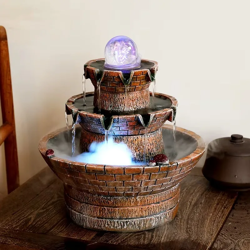 Wealth Comes from Every Direction Flowing Water Ornaments Circulating Water Lucky Humidifier Decoration Rockery Fountain