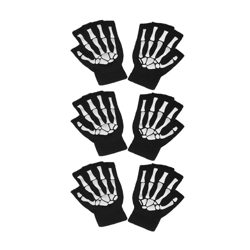 1/2/3/4 paar New Kids Halloween Skeletschedel Half Vinger Lichtgevende Punk Handschoenen Winter schedel Vingerloze Zwarte Wanten