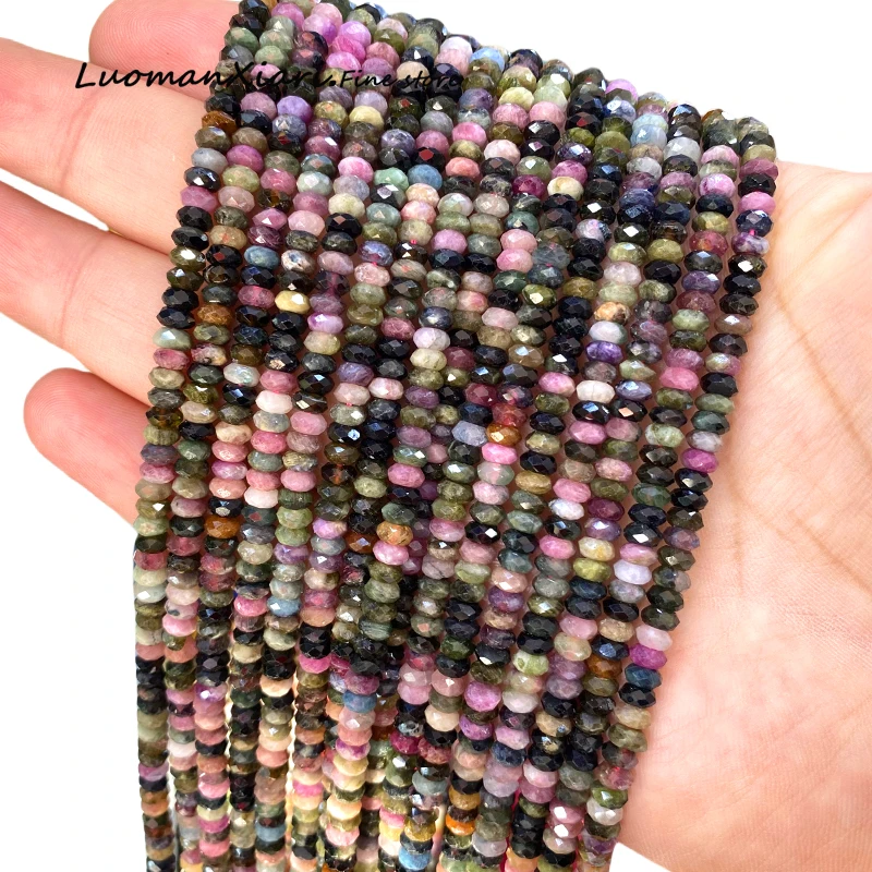 2x5mm Faceted Abacus Natural Stone Tourmaline Loose Rondelle Spacer Beads for Jewelry Making DIY Earrings Bracelet Accessories