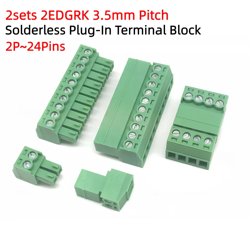 2Sets Aerial Butt Welding 2EDGRK 3.5mm Pitch 15EDGRK 2P-24Pin Plug-In Solderless  Screw Terminal Block Connector 2EDGKP 15EDGK