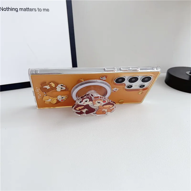 Disney Chip 'n' Dale Holder For Magsafe Phone Case For Samsung Galaxy S23 S24 Plus Ultra Magnetic Wireless Charge Cartoon Cover