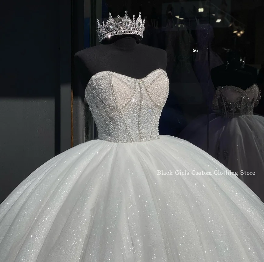 Princess Sweetheart Sheath Quinceanera Dress Elegant White Romantic Diamond Encrusted Sequins Wedding Customized فساتين سهره