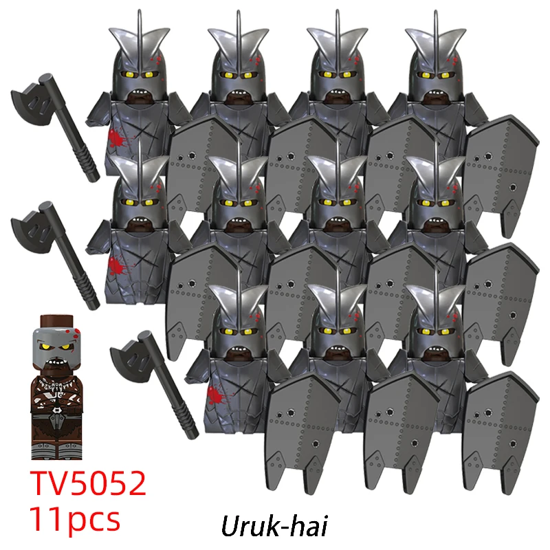 11pcs TV6410 MOC Medieval Knight Soldier Bricks Warrior Orc Armor Helmet Shield Mini Action Figures Building Blocks Kids Toys