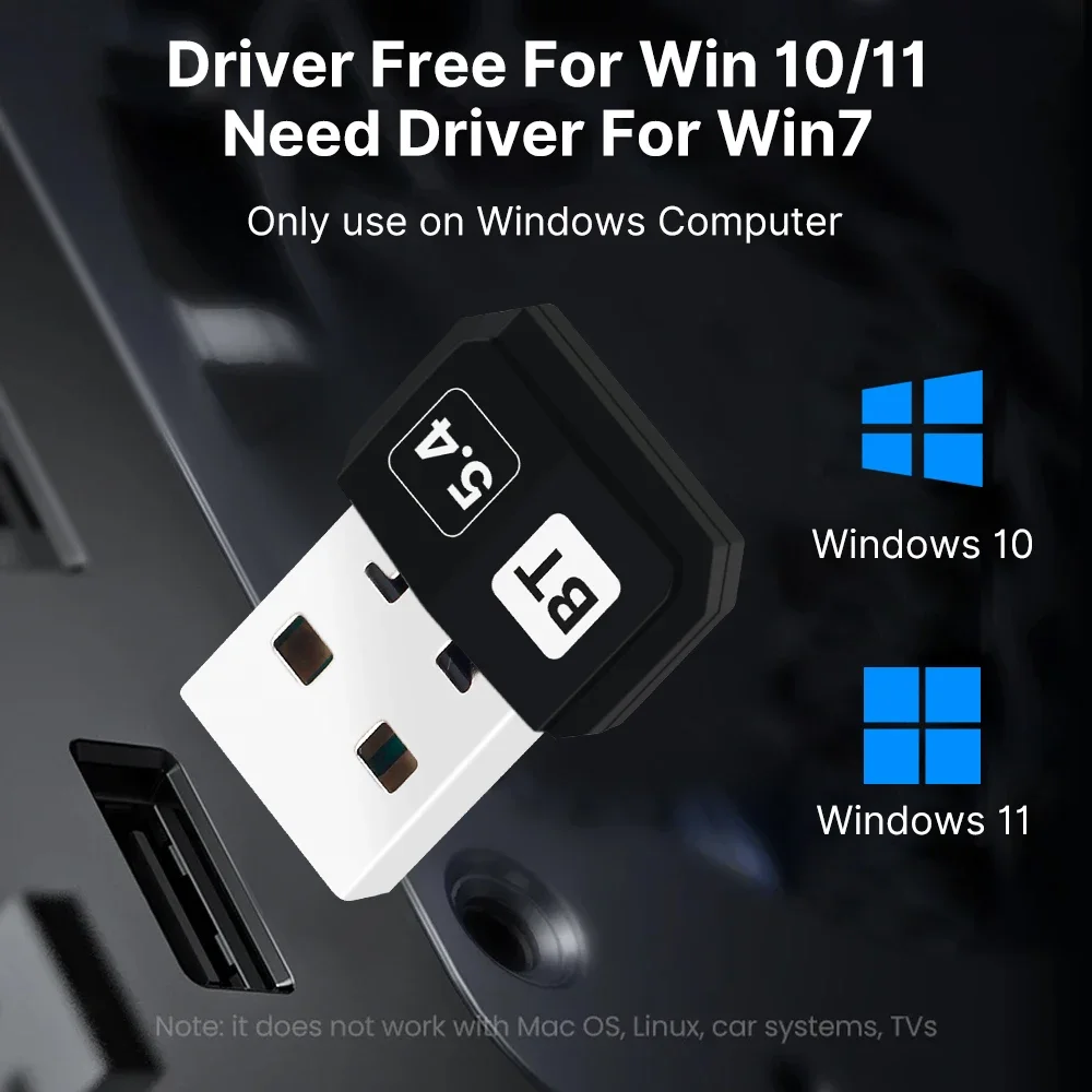 بلوتوث 5.4 USB محول لاسلكي جهاز ريسيفر استقبال وإرسال الصوت دونغل صغير للكمبيوتر المحمول سائق صغير مجاني Win10 Win11