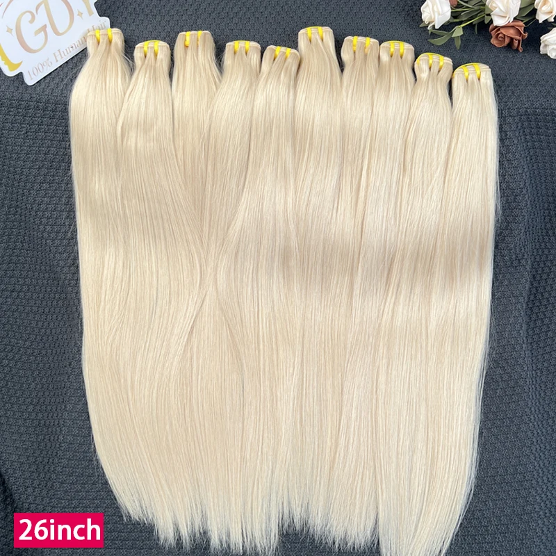 

Color 60 Straight 100% Human Hair Bundles Vietnamese Raw Hair Extensions For Women 12-30Inch Double Weft #60 Colored Blonde