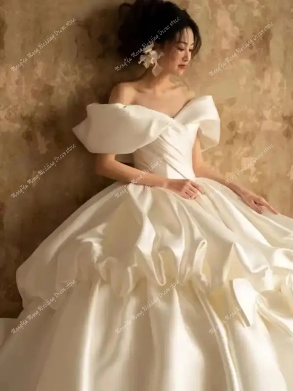 ZHUISHU Aangepaste Satijn Een Schouder Retro Trouwjurk Hoge Kwaliteit Textuur Franse Taart Rok Grote Staart Bruidsjurken 2025