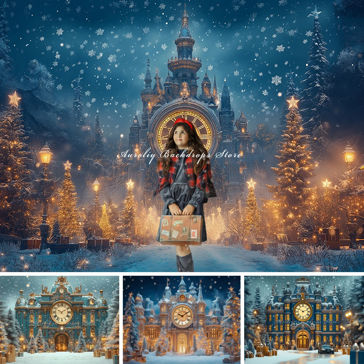 Roman Numerals Backgrounds Adult Family Photography Props Child Baby Decors Christmas Street Snow Scene Photo Studio Backdrops