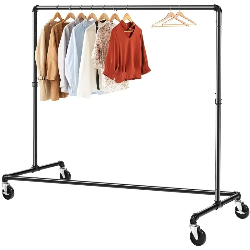 Clothes Rack, Z Base Garment Rack, Industrial Pipe Clothing Rack on Wheels with Brakes, Commercial Grade Heavy Duty Sturdy