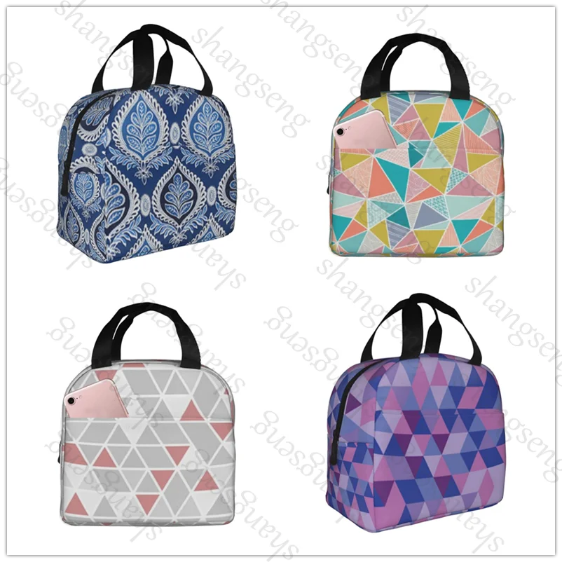 

Colored geometric triangle Lunch bag insulated lunch box bag students office workers carry lunchs box bag insulated Lunch Pack