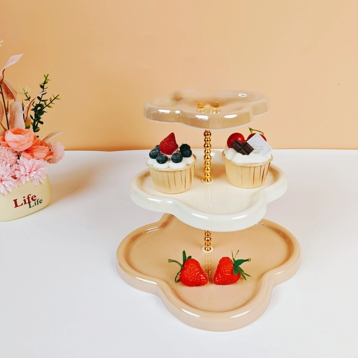 DSA light luxury fruit ceramic string plate creative lucky ceramic dim sum plate high temperature safety multi-layer household