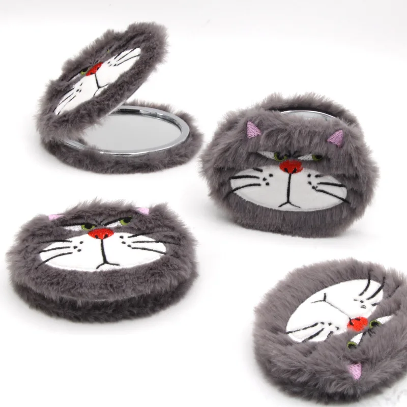 Miroir pliant Double face avec grossissement, miroir Compact en peluche de dessin animé, miroir de maquillage en forme d'animal de dessin animé