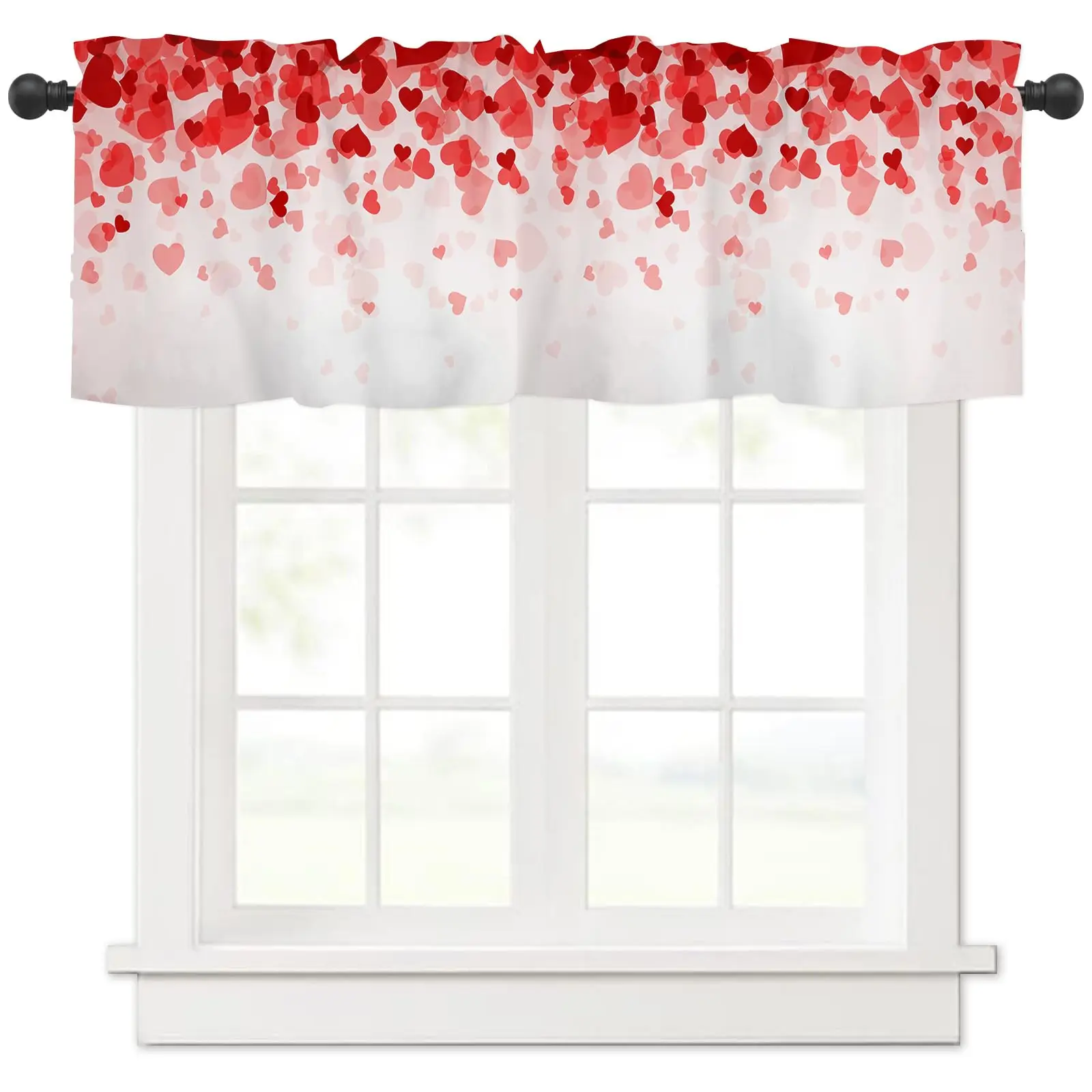 

Valentines Day Curtains Kitchen Window Valance Pink Love Heart Valances Short Curtain Bedroom Bathroom Living Room Decor