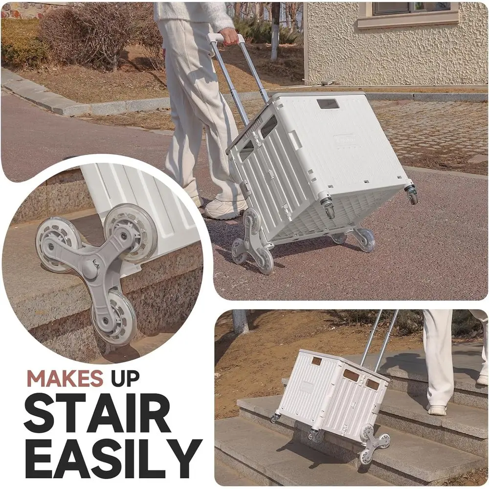 Stair-Climbing Rolling Crate for Shopping, Laundry, and Teaching - White