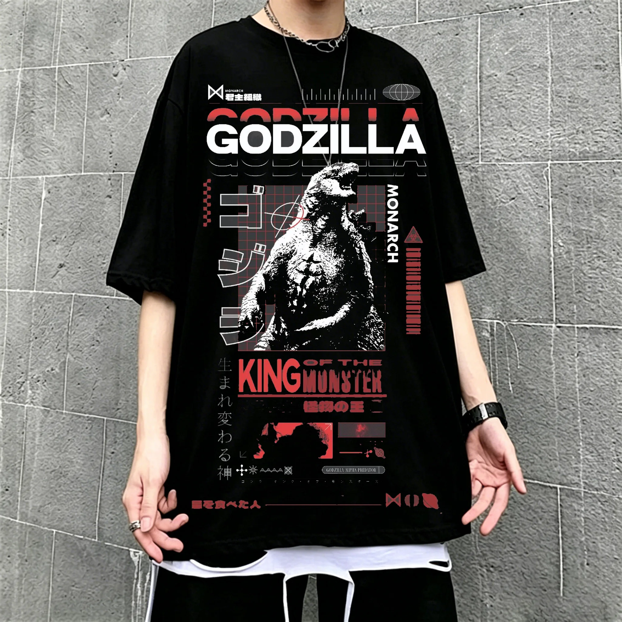 New 2026 American retro cotton short-sleeved T-shirt with Godzilla print, suitable for both men and women, casual street style.