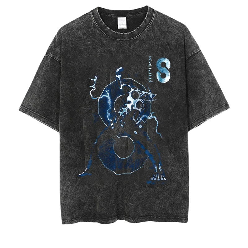 Kaiju No.8 Wash Vintage تي شيرت كلاسيكي للرجال والنساء Kaiju No.8 طباعة الصيف موضة عادية كم قصير