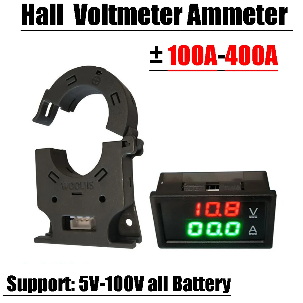 Hall Ammeter Voltmeter LED Digital DC 12V 24V 36V 48V 60V Lead-acid BMS Battery Charge Discharger Monitor Current Voltage Meter