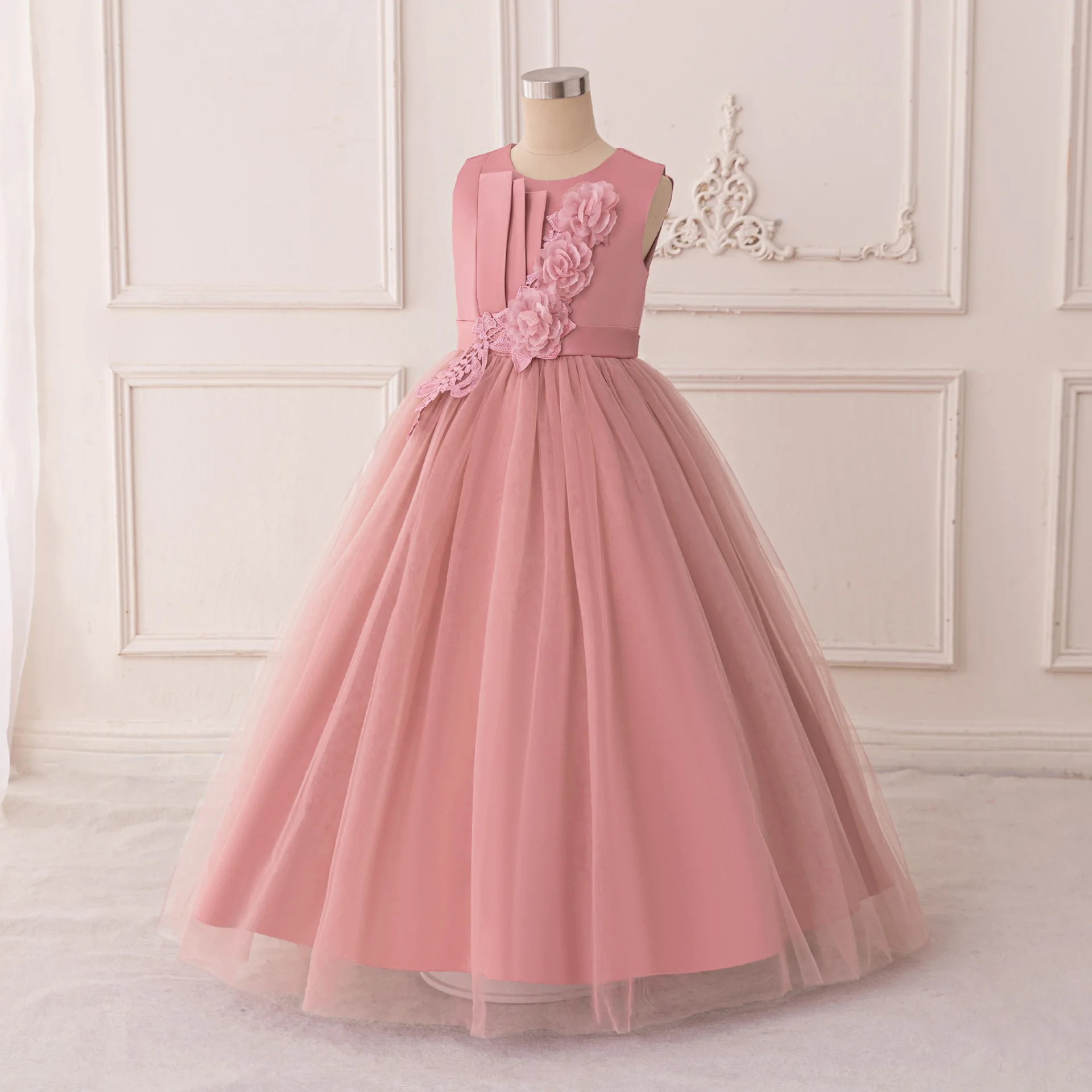 Formal Occasion Flower Girls Elegant Party Dresses Children Fluffy Tulle Wedding Bridesmaids Graduation Host Performance Costume