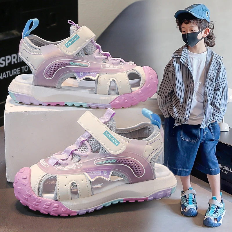 

Summer Outdoor Kids Sandals Breathable Hollow Upper Flat Sole Comfortable Wearing for Park and Street Walking