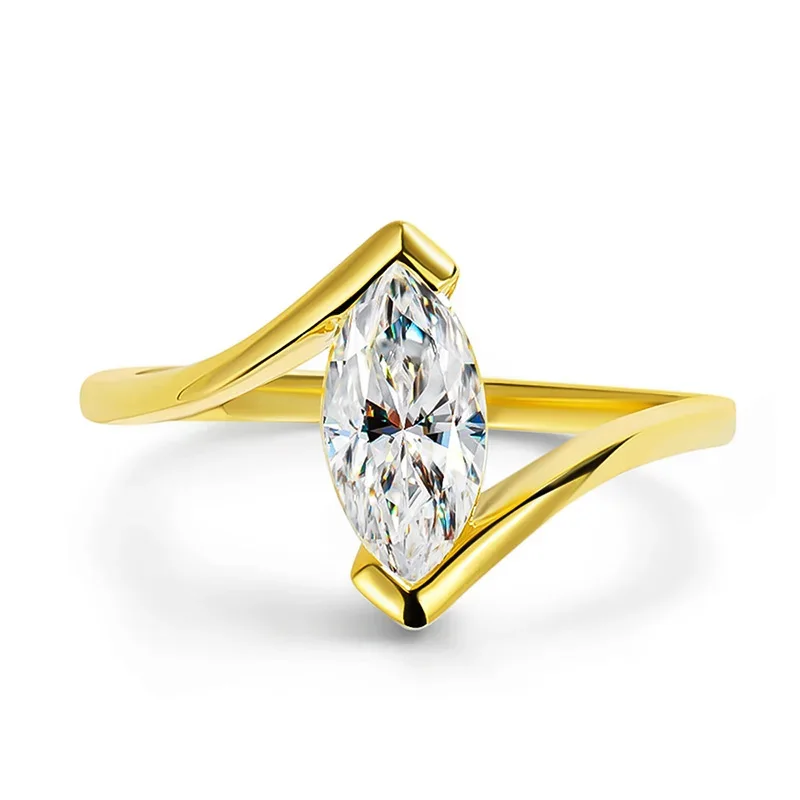 

Lycfn 5*10mm 1CT Horse Eye Moissanite Diamond Ring for Women 100% 925 Sterling Silver 18K Plated with GAR Weddind Bride Jewely