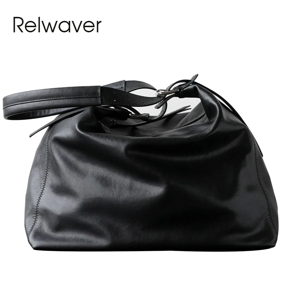 

Relwaver women shoulder bag genuine leather tree cream leather hobos soft fashion women crossbody bag black brown commuting bag