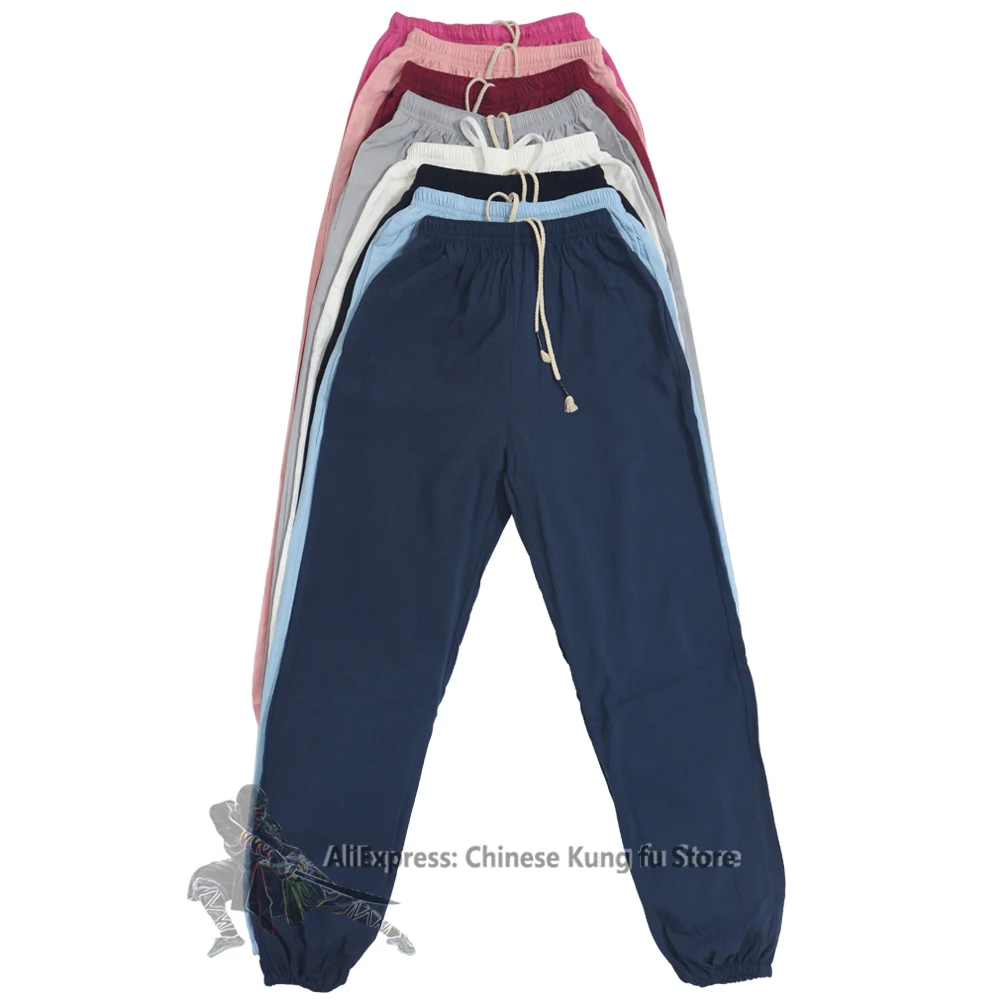 Cotton Linen Kung Fu Pants Two Pockets Wushu Shaolin Martial Arts Wudang Wing Chun Trousers Yoga Meditation Clothing