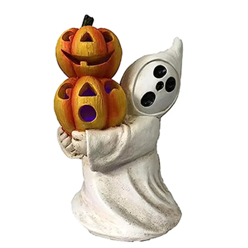 Halloween Ghost Pumpkin Figurines Rustic Resin Ghost Halloween Statue Pumpkin Figurines Novelty Halloween Decorations A