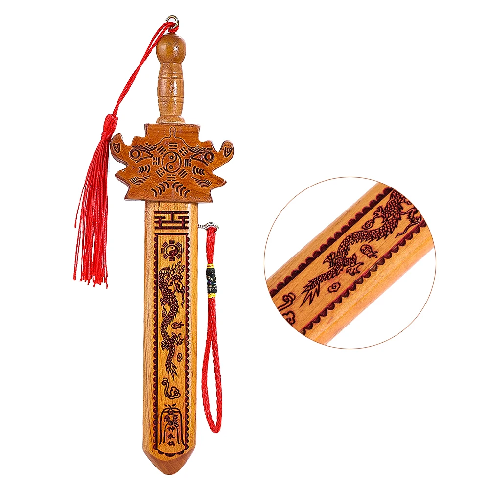 1PC Retro Mahogany Sword Hand-carved Seven Star Array Chinese Characters Home Feng Shui Pendant Wall Hanging Accessories