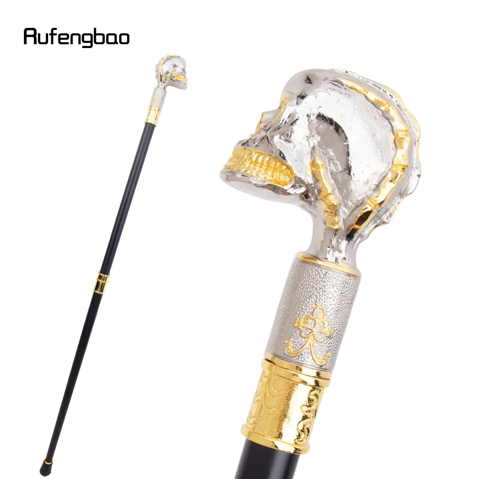 Golden White Skull Head ฟันใหญ่ Steampunk Walking Cane แฟชั่นเดิน Stick สุภาพบุรุษหรูหรา Crosier ลูกบิดเดิน Stick 91 ซม