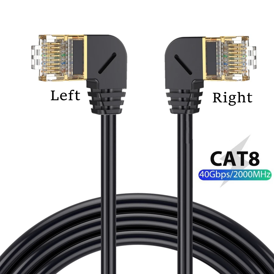 Cat8 Ethernet Cable SFTP 40Gbps 2000MHz Cat 8 RJ45 Network Lan 90 Degree Up Down Left Right Angle Internet RJ 45 Ethernet Cable