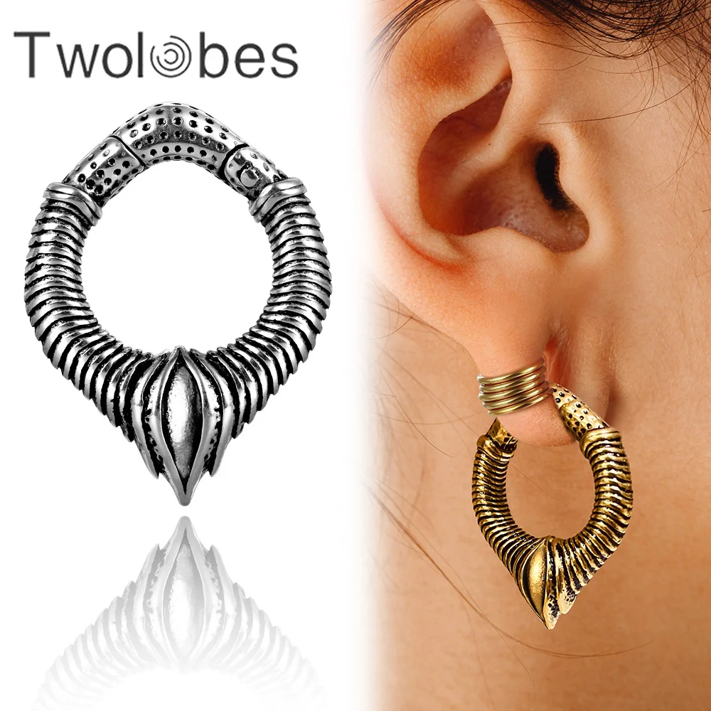 Twolobes 2 sztuk 316 ze stali nierdzewnej Punk Retro ciężarki do uszu wieszaki wskaźniki tunele rozszerzenia Piercing kobiety biżuteria do ciała fajne