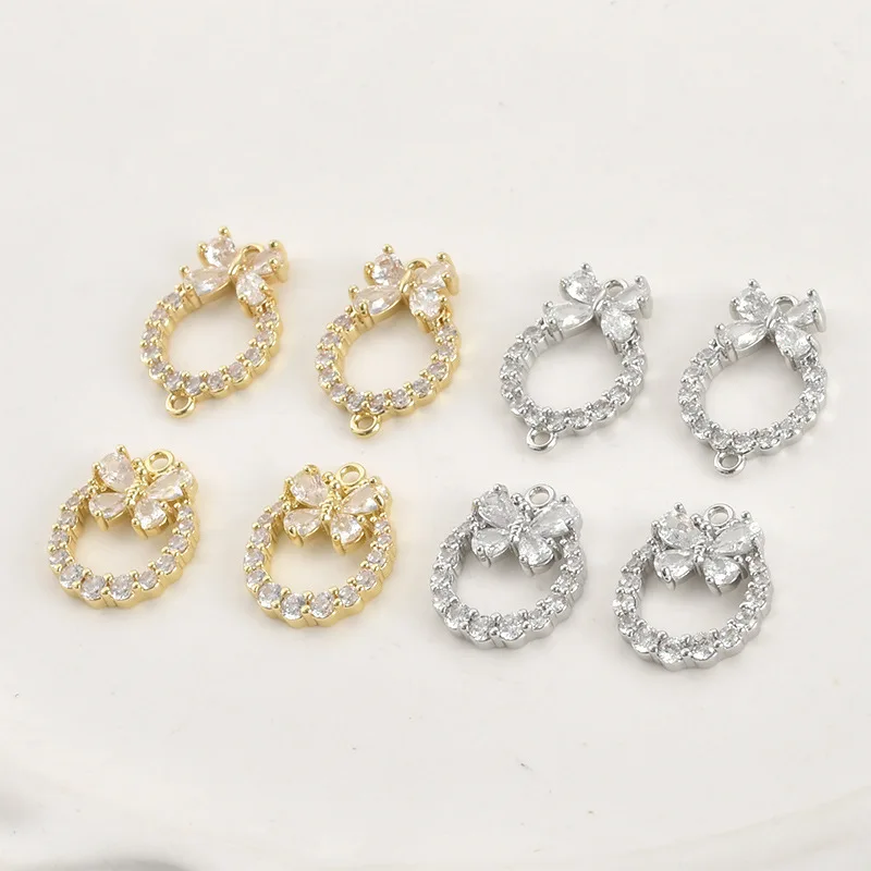 14K Real Gold Color Zircon Butterfly Wreath Double Hanging Connection DIY Handmade Bracelet Necklace Earring Accessories
