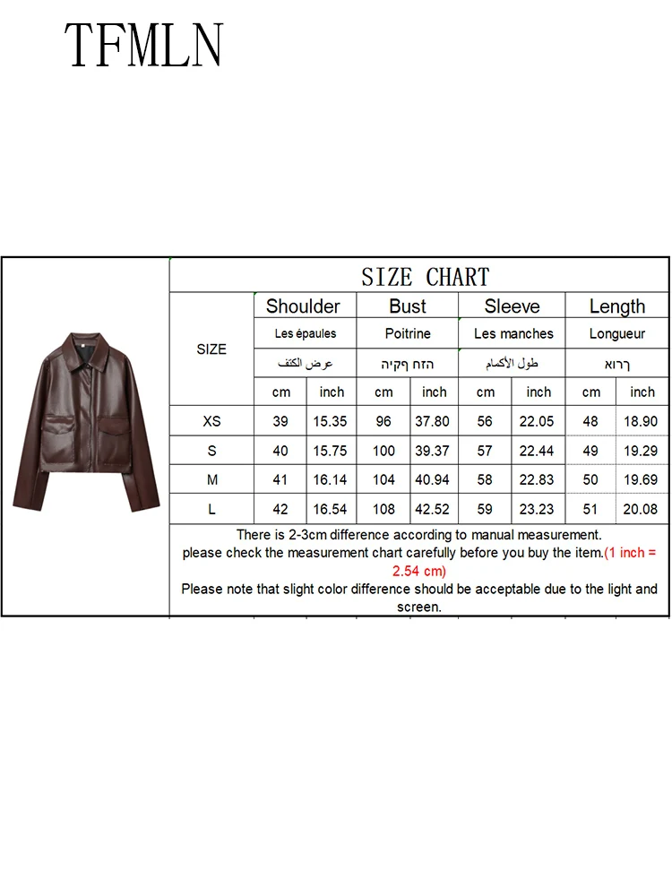 TFMLN Fashion Women Faux Leather Solid Jackets 2025 Autumn Lapel High Street Outwear Chic Single Breasted Pockets Cropped Coats