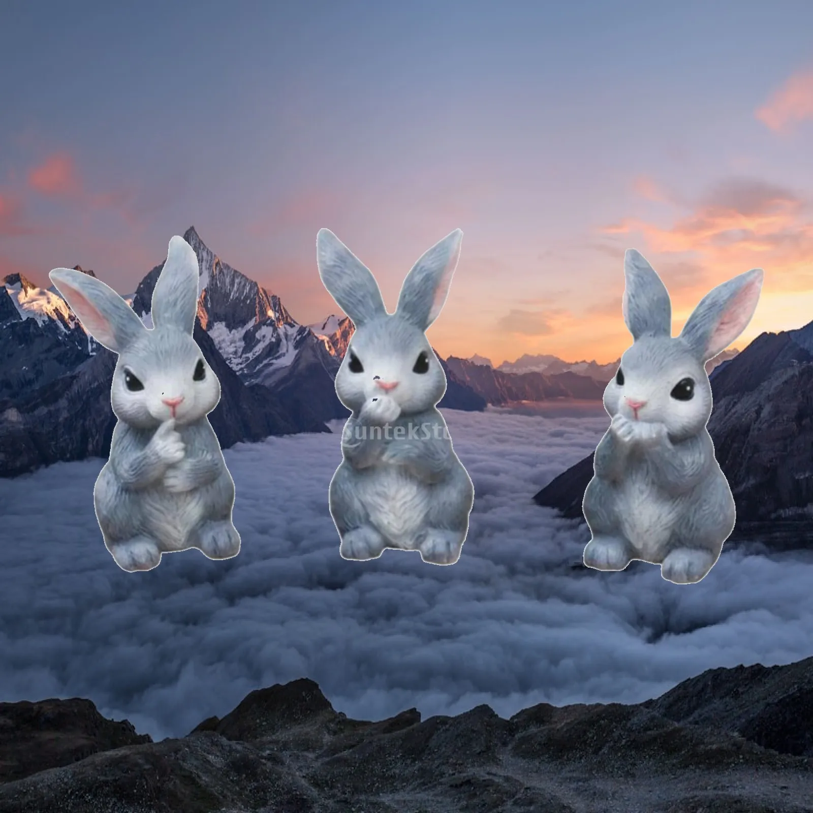 Hand Painted Easter Rabbit Figurines for Tabletop Decorative Resin Bunny Statue Set Cozy Countryside Decor