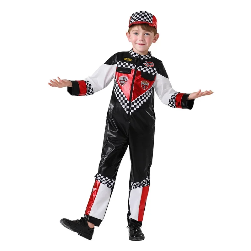 Costumi da pilota per auto da corsa per bambini carnevale ragazzi ragazze tuta da corsa con berretto da auto occhiali da sole bambini Costume di Halloween Cool Streewear