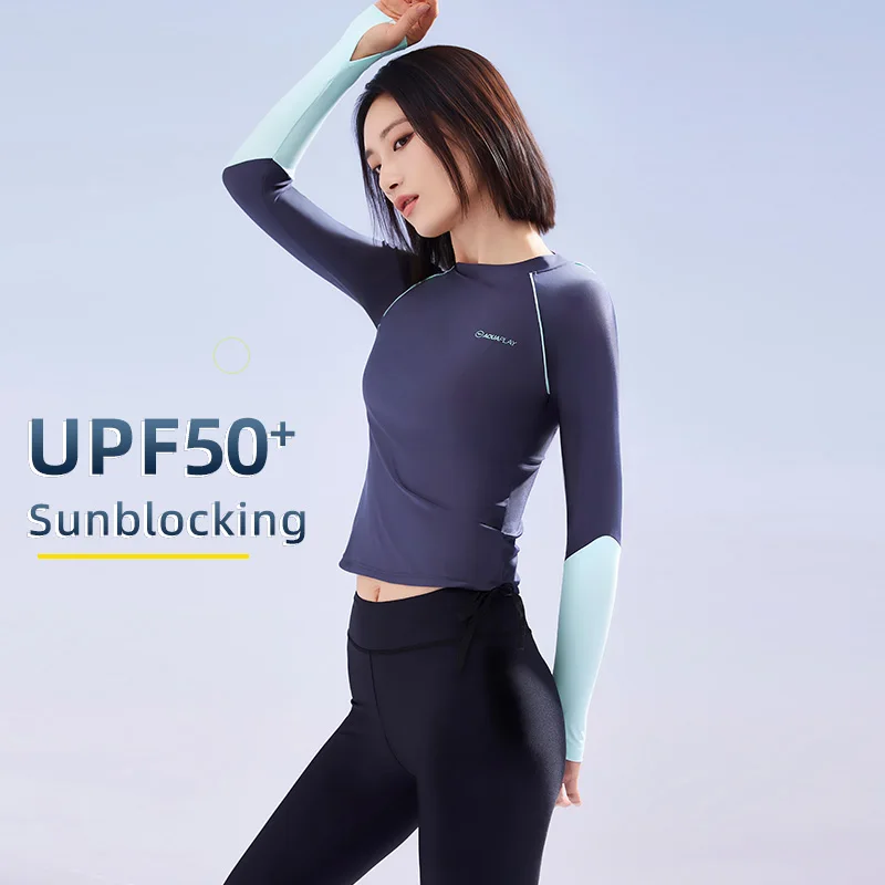 AquaPlay Rash Guard Women Black Sports Swimwear Fitness Swimsuit Long Sleeve Surfing Clothes Diving