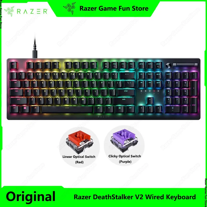 Razer DeathStalker V2 Wired Gaming Keyboard Durable Aluminum Top Plate - Multi-Function Roller and Media Button - Chroma RGB