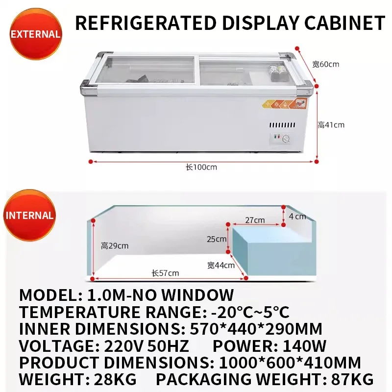 Lemari Display Berpendingin Meja 1M/1.2M, Freezer Kios Bergerak Penjaga Kesegaran dan Pembekuan, Tusuk Sate Goreng dan Display Barbekyu