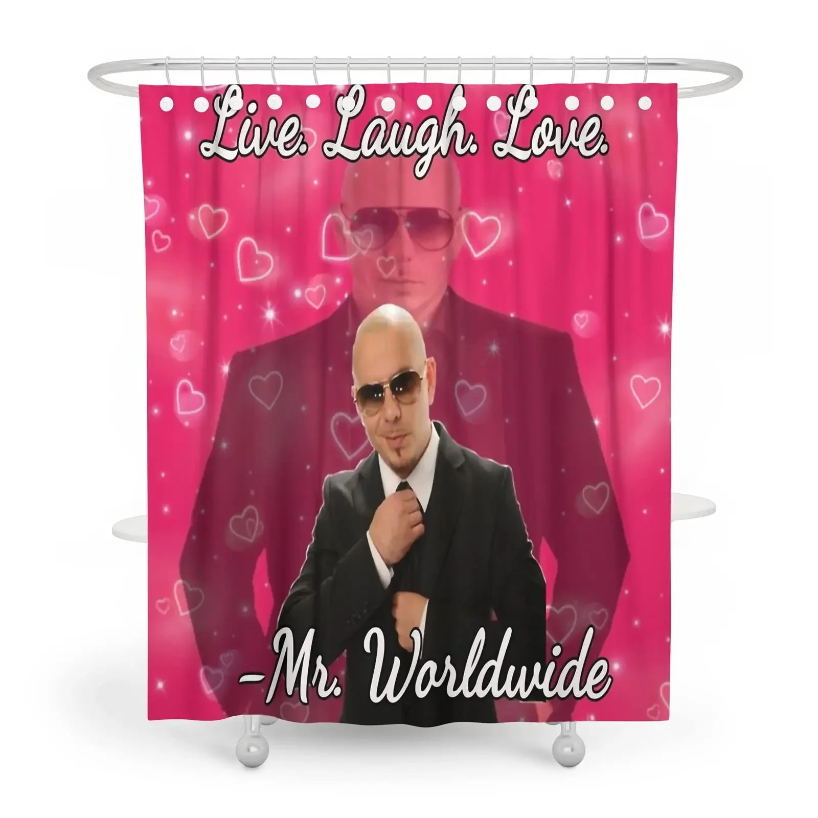 

Душевая занавеска с надписью Mr Worldwide Says To Live Laugh Love, водонепроницаемая, с крючками, для декора ванной комнаты, аксессуары для ванны