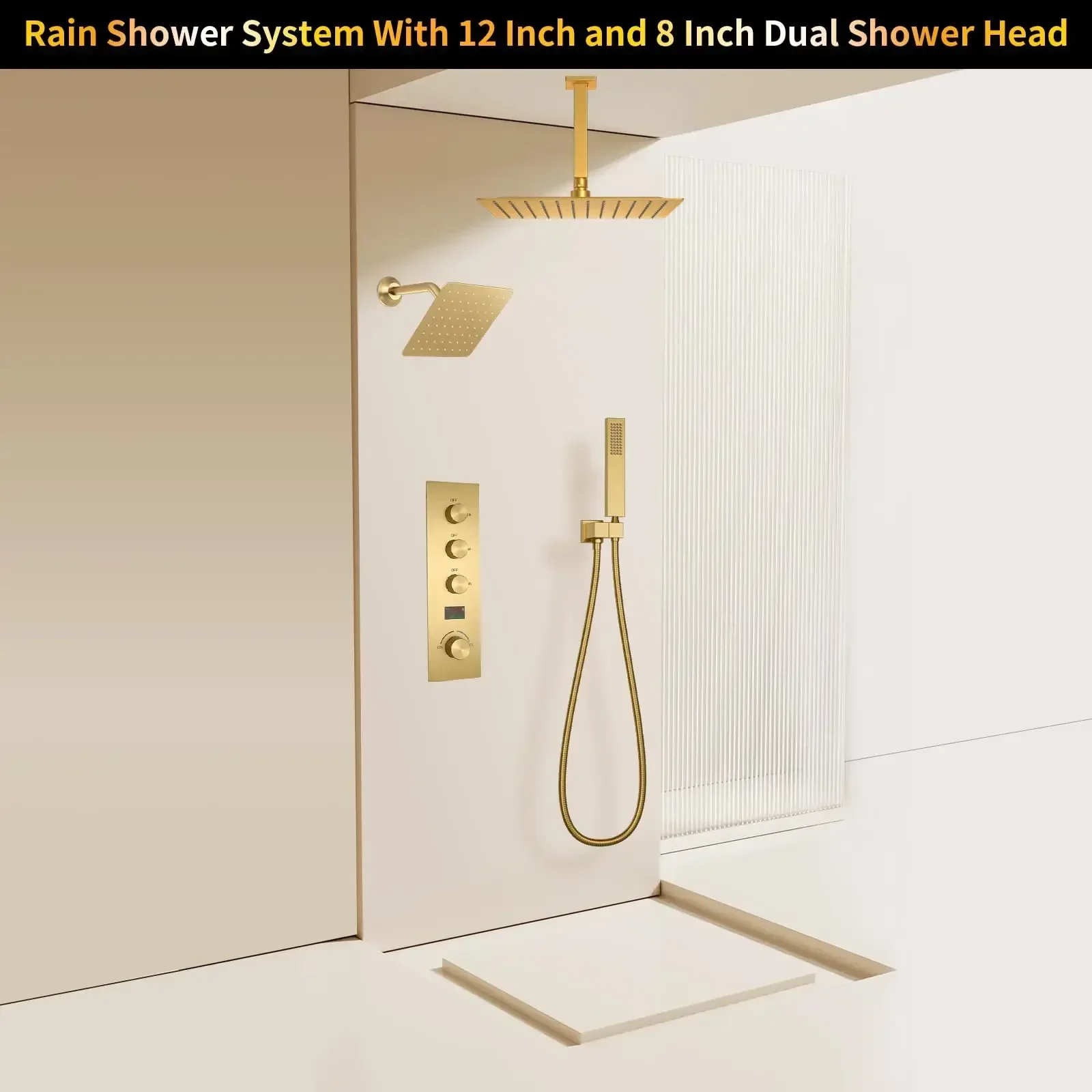 

Cheap And Fine Luxury Brass Brushed Gold 12 Inch Wall Mount Shower Set System Bathroom Concealed Rain Bath Shower Mixer For Hote
