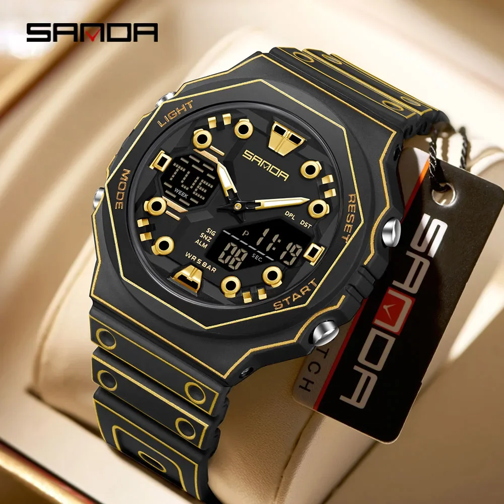 SANDA 6507 New Men Electronic Watch Multi Functional Nightlight Alarm Clock Waterproof Cool Male and Female Student Watch