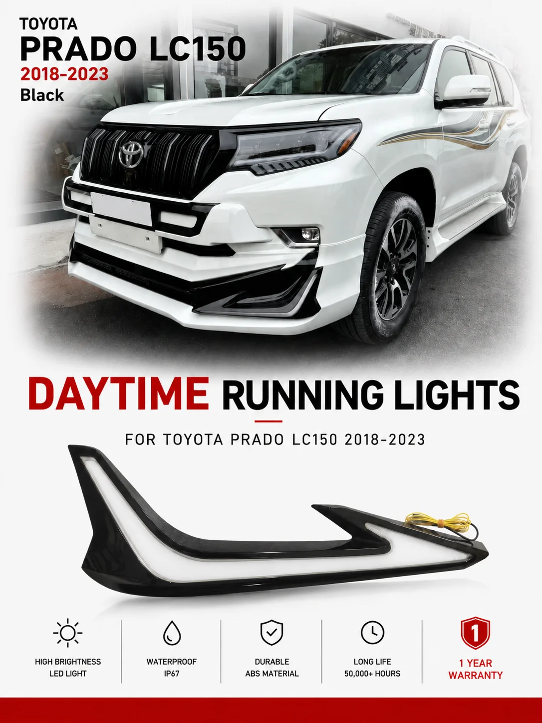 Car LED 12V Daytime Running Headlamps For Toyota Prado LC150 2018-2023 Daylights Yellow Turn Signal DRL Car Foglamps
