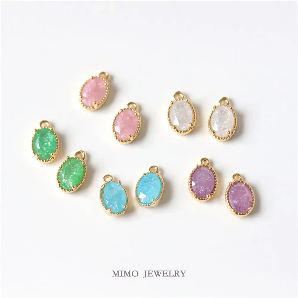 

Copper Plated Genuine Gold Multi-color Oval Ice Flower Zircon Pendant DIY Handmade Accessories