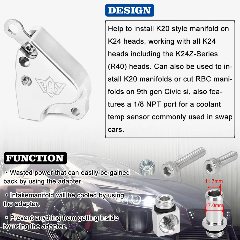 New high quality PQY Intake Manifold Adapter Plate For Civic K20 Manifolds On K24 Coolant Adapter VR-IMK06S-QY