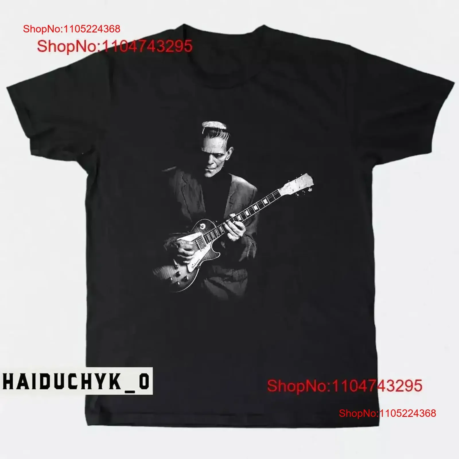 Frankenstein Playing Guitar Black T shirt Size S 5XL vintage Washed designer clothes streetwear Breathable Comfortable vintage