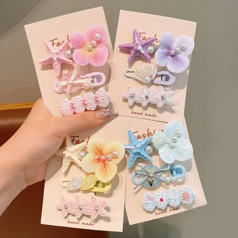 Korean Beach Hair Set – Starfish, Shell & Pearl Hair Clips, Sweet Cute Accessory in Vintage Style Hair Clips for Girls