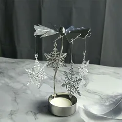 Candle Holder Home Decorations Dining Table Candle Stick Romantic Wedding Party Metal Rotating Spinner Carousel Tealight Holders