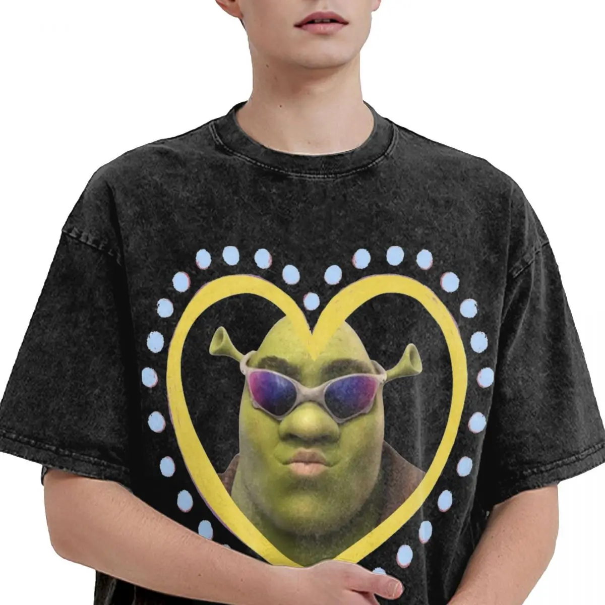 Harajuku Sexy Shreks Heart Merch T Shirt Washed Style Men Women Funny T-Shirt Novelty Top Tee Shirt Streetwear