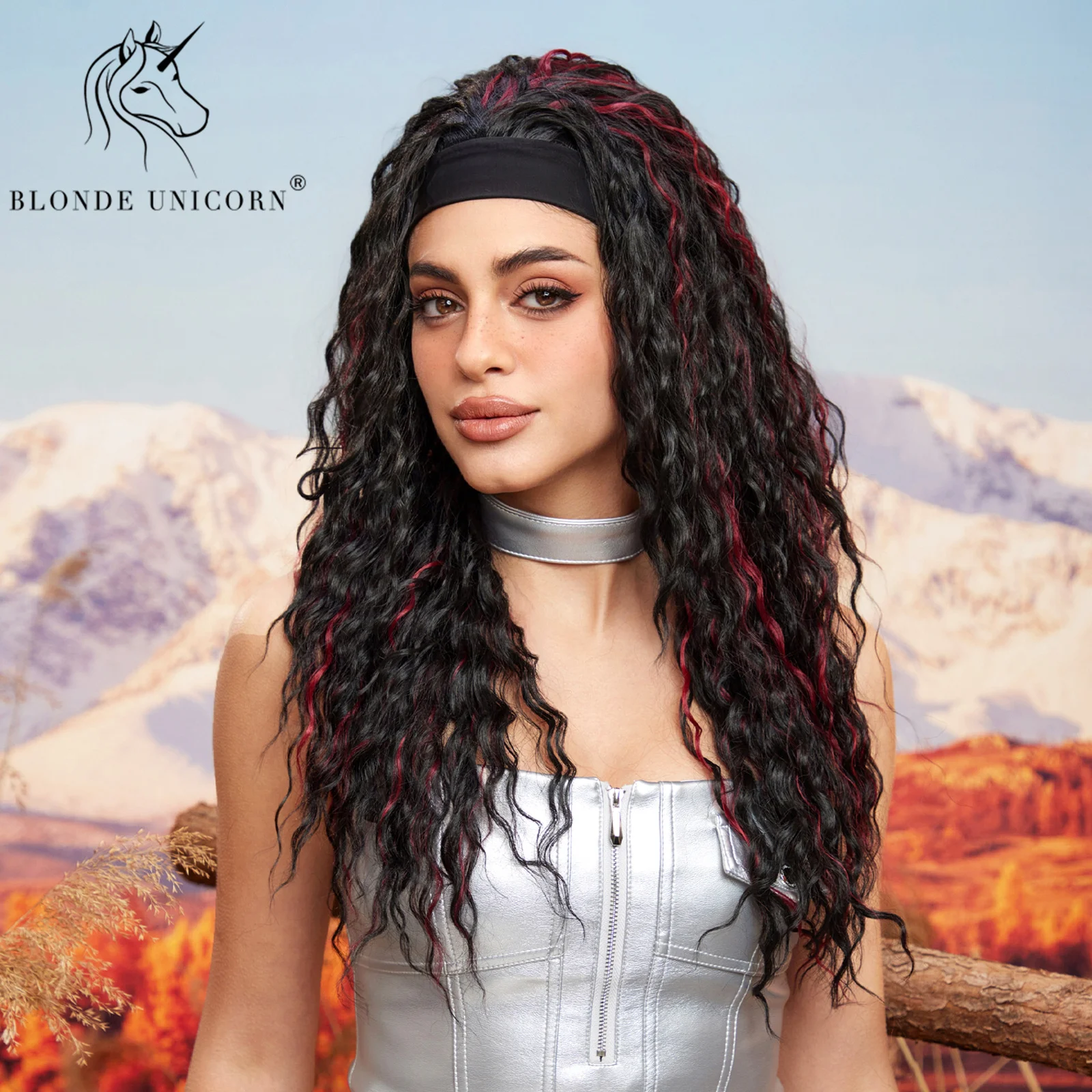 Blonde Unicorn Synthetic Headband Wig Medium Long Curly Black Red Hair Wigs for Women Heat Resistant Daliy Party Use