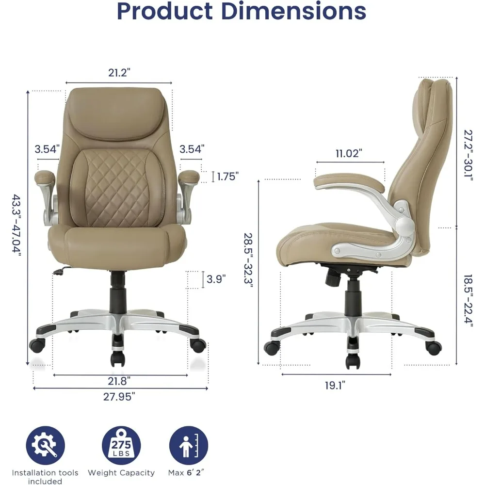 Cadeira de escritório ergonômica de couro de microfibra premium, apoio lombar ajustável e apoios de braços, mesa confortável para jogos com encosto alto